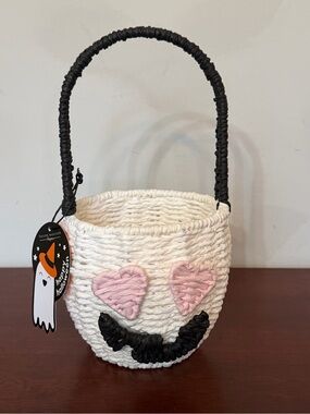 Taylor Madison Halloween Ghost Basket Pink Heart Eyes Woven Candy Bucket